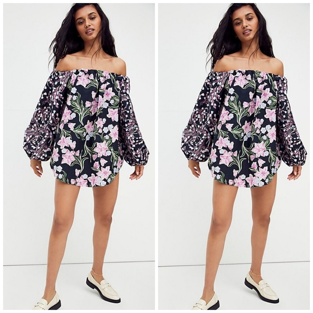 Free People Black and Pink Floral Tunic